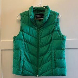 Lands’ End Women’s Puffer Vest Medium Petite 10–12 Green Zip Up Quilted